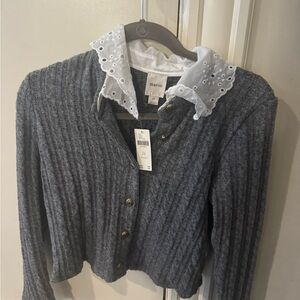 Maeve Charcoal Cardigan with White Accents